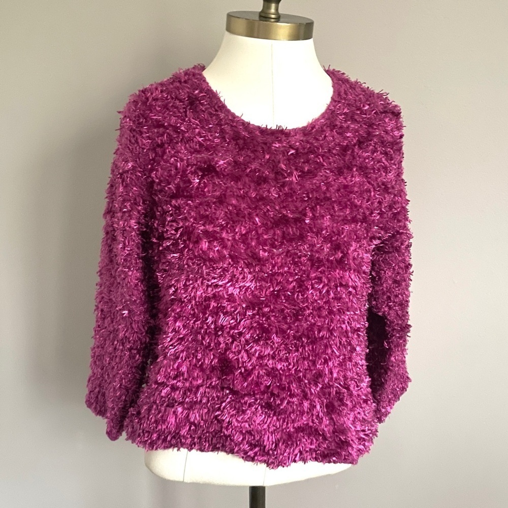 Vintage Y2K Magenta Purple Eyelash Textured Pullover Sweater - Medium - Picture 2 of 8